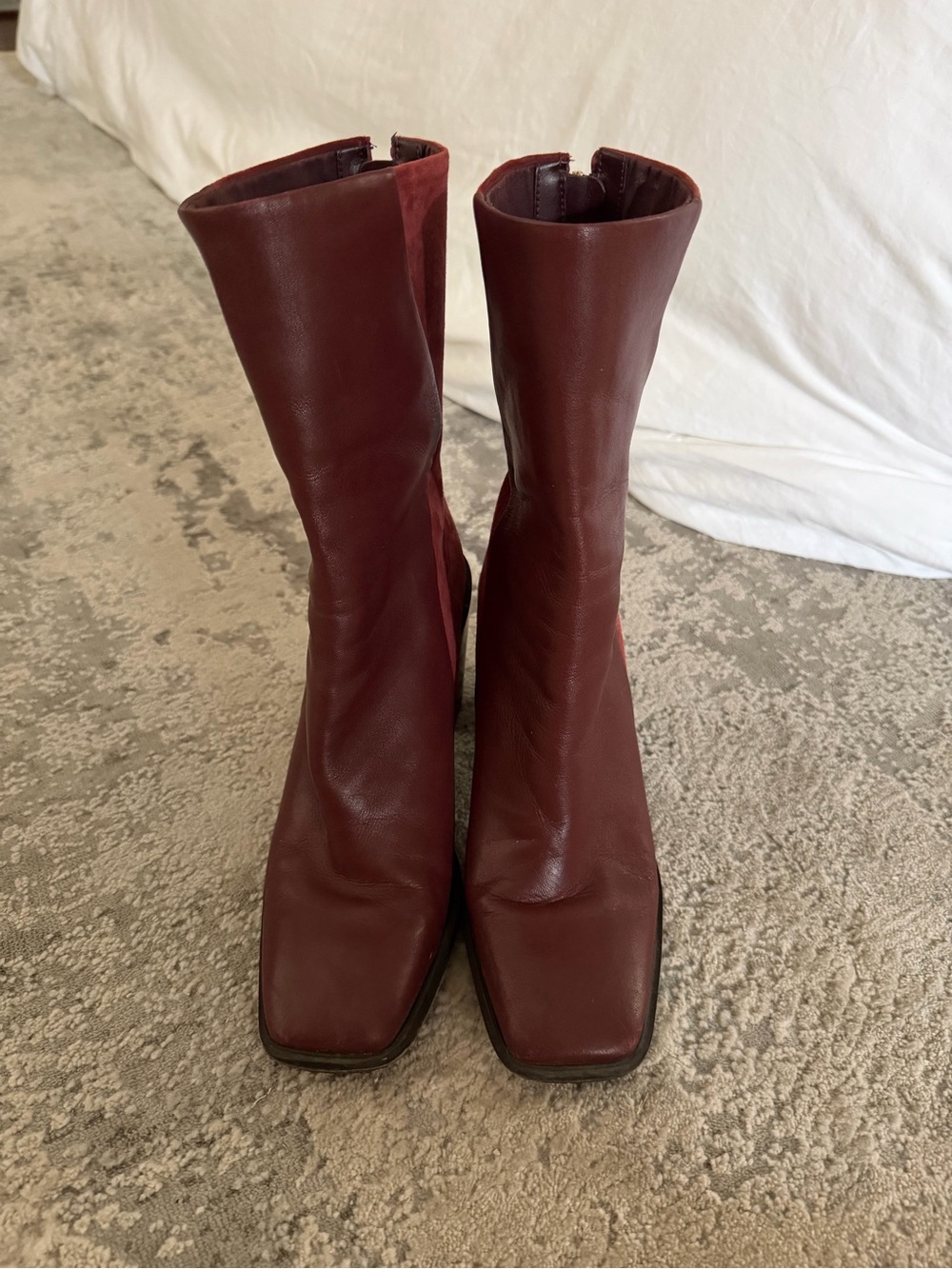 Franco Sarto Deep Burgundy Leather Mid-Calf Boots